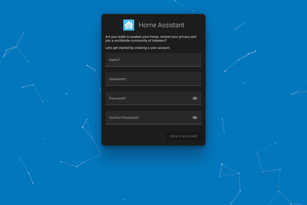 Home Assistant setup page